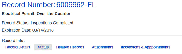  Record Number status tab highlighted
