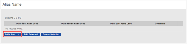 Alias name tab with add row button highlighted