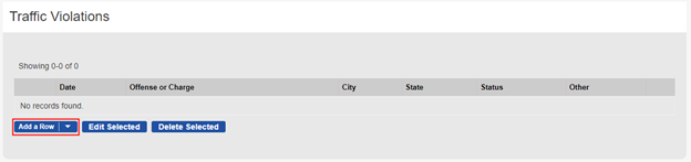 traffic violations tab with add row button highlighted