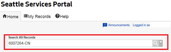 seattle service portal with search all records highlighted
