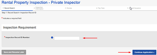 Rental Property Inspection list, Rental Property Inspection – Private Inspector is selected and highlighted.