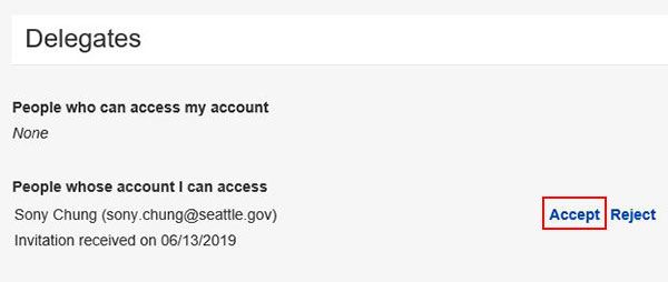 Delegate with accept button highlighted
