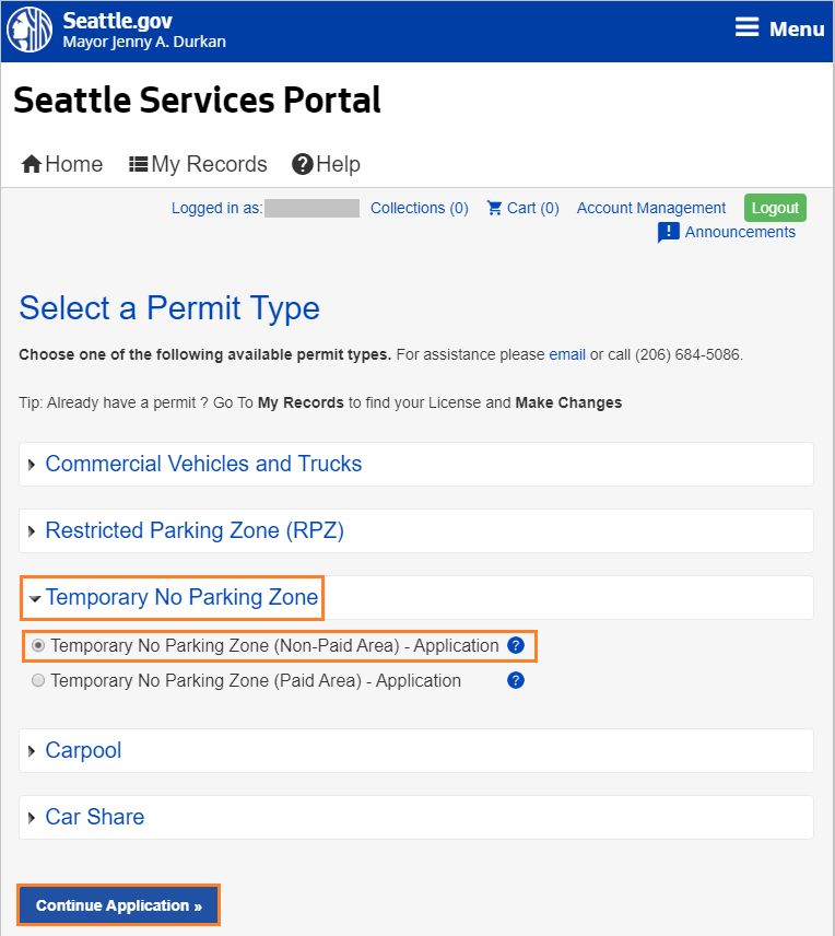 Select a Permit Type