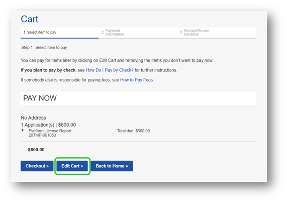 Cart tab with edit cart highlighted