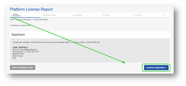 Platform license report Contact information continue Application