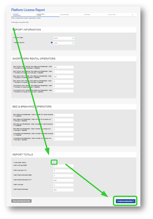 Platform license report with continue application highlight