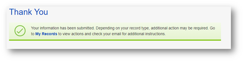 A Thank You message affirming the application has been accepted.