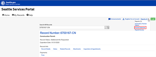 Get an SDCI Permit Fee Statement – Help Center - Seattle Services Portal