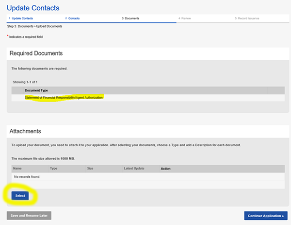 Update contacts document type statement of finicaial respondibility
