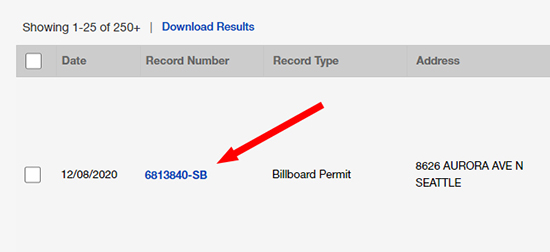 arrow pointing at record number
