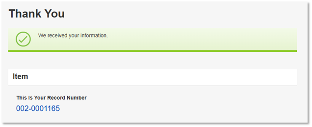 An example of the thank you message.