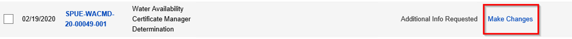 Example of section to make changes to an application, with a check box next to the application name and a red-circled make changes button to the right.