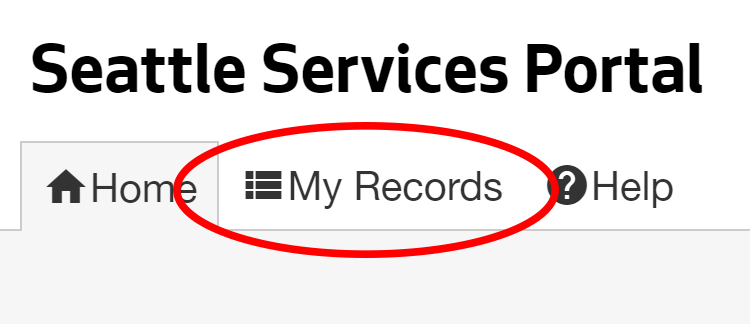 Seattle Service Portal My records tab highlighted