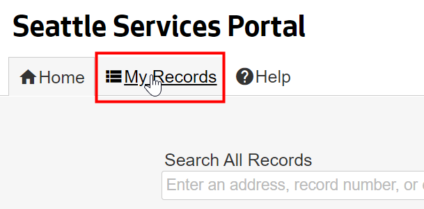 Seattle Services Portal, My Records tab selected.