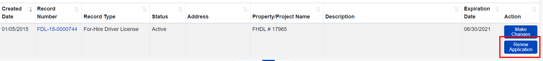 Renew application button highlighted