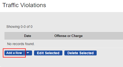 Traffic Violations with add a row highlighted