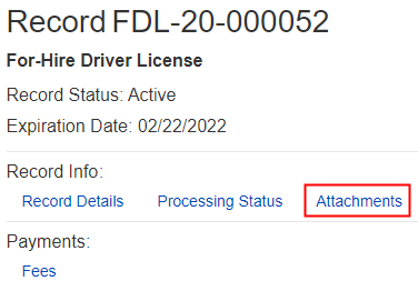 record number with attachments under record info highlighted