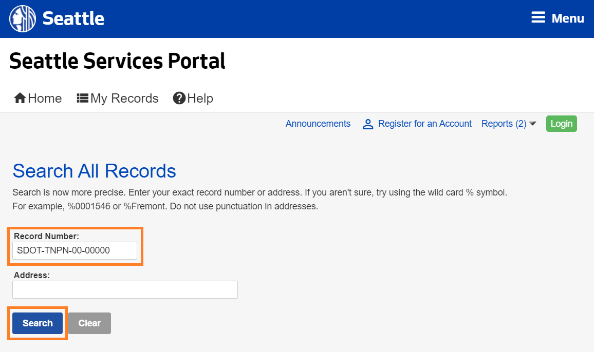 Search All Records with Record Number of desired record input. Search button in the lower left.