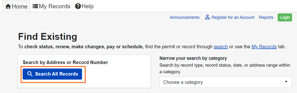 Seattle Service portal Search all record button highlighted