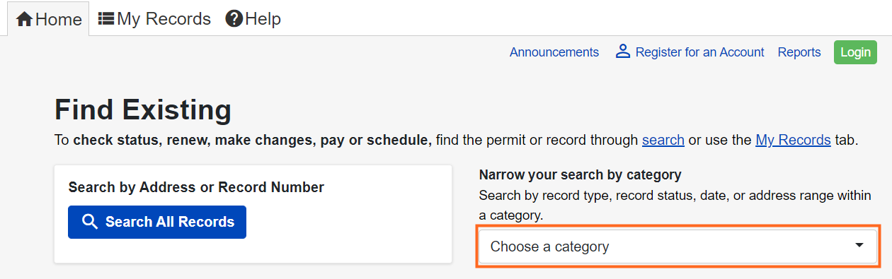find existing tab with choose a catagory tab highlighted